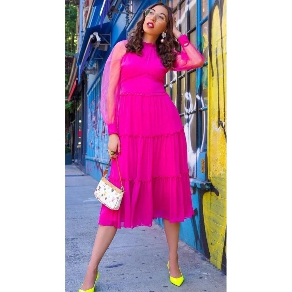 NEW Pink Vintage Inspired Romantic Ruffle Tiered Dress M Caroline Vazzana